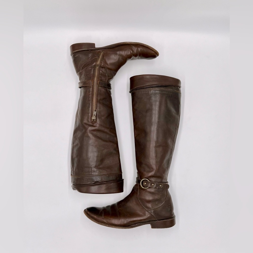 Frye tall dark brown leather riding boots